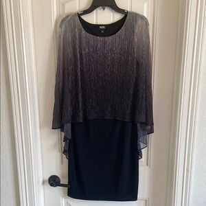 SLNY Black Sheath Dress with 3/4 Flutter Sleeves for Cocktail Events